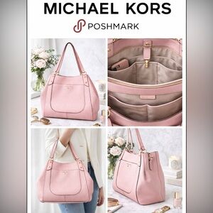 Michael Kors Molly Large Pebbled Leather Shoulder Tote Smokey Rose NWOT MSRP:348